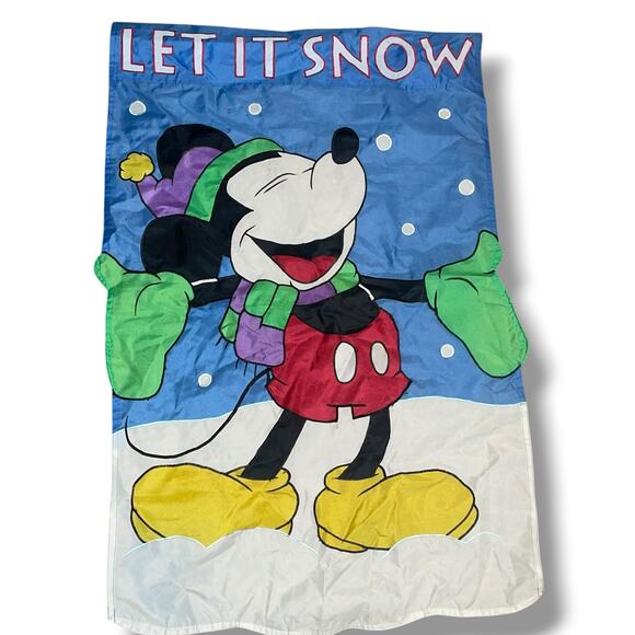 Disney Mickey Mouse Winter Flag 27x43" Christmas Let It Snow Yard Decor Vintage - Picture 3 of 6